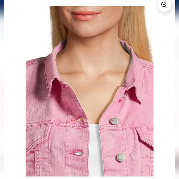 No Boundaries Cropped Raw-edge Pink Acid Wash Button Front Denim Jacket size M - Picture 2 of 14